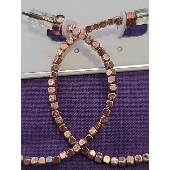 American Eagle Outfitters Open Hoop Earrings Square Rose Gold Tone Beads New - Picture 5 of 5